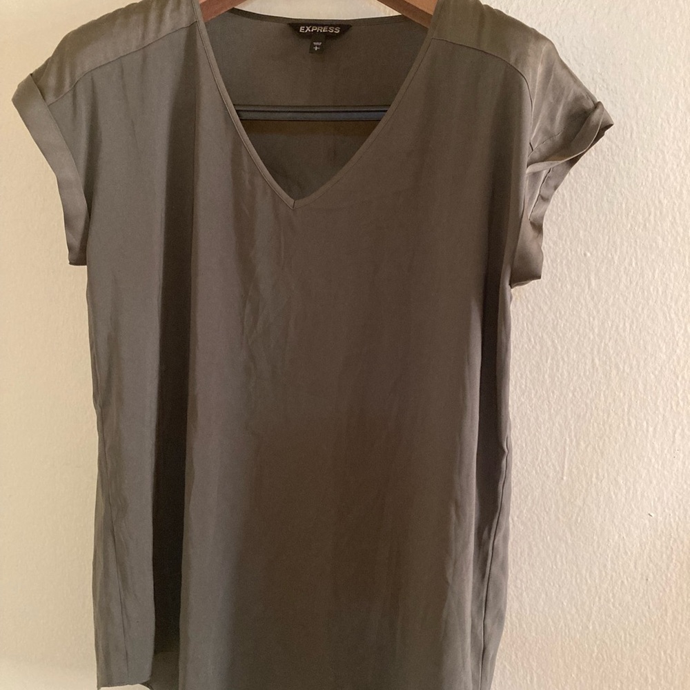 womens green olive top worn once,size L
